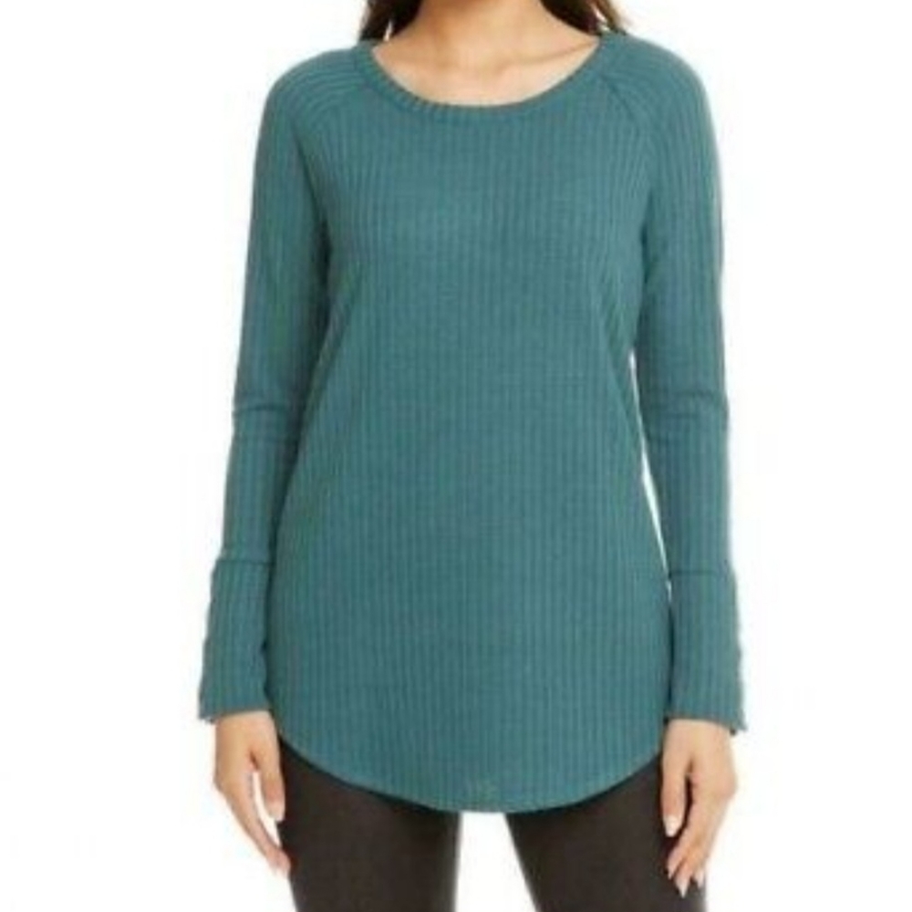 Chaser Teal Waffle Knit Sweater Womens M Long Sleeve Thermal Soft Casual - Picture 2 of 9